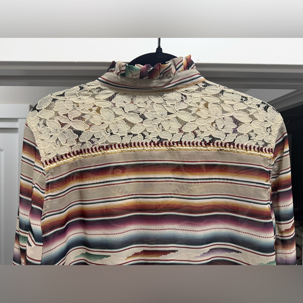 Double D Ranch Santa Rita Blouse Western Pearl Snap Serape Embroidered Boho Top - Picture 10 of 16